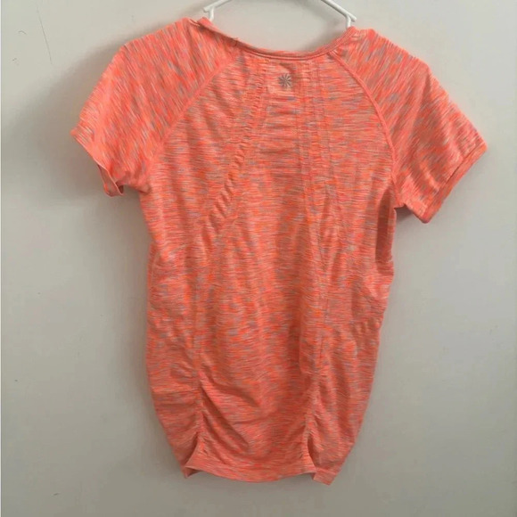 Athleta Fastest Track Tee Ruched Black Coral Orange Dye #721647 Size L t-shirt - Picture 3 of 4